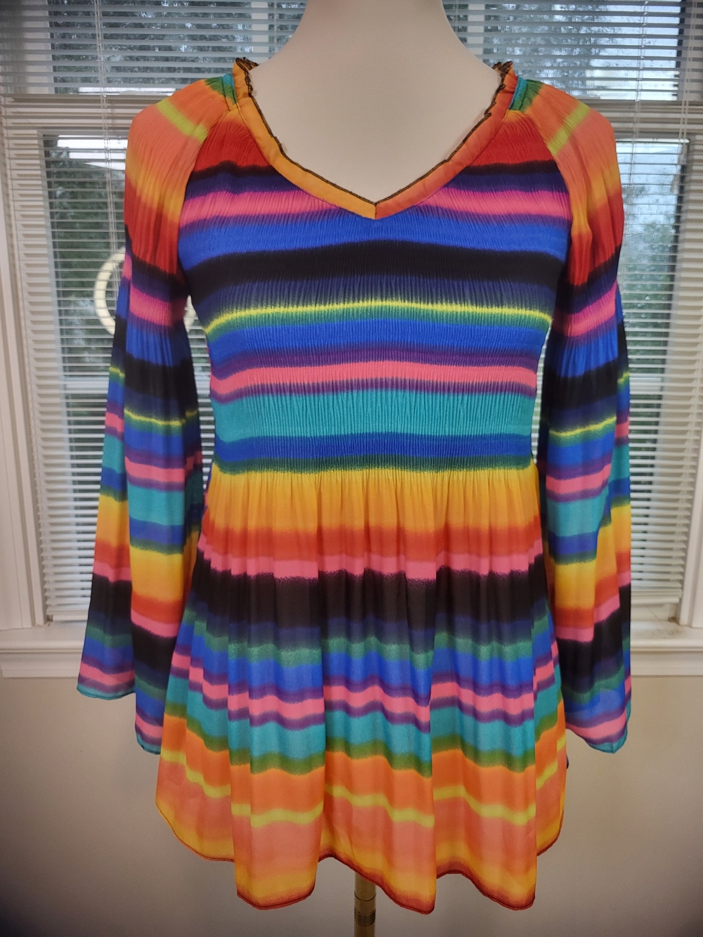 Melissa Paige Vibrant Multicolor Stripe V-Neck Women's Top